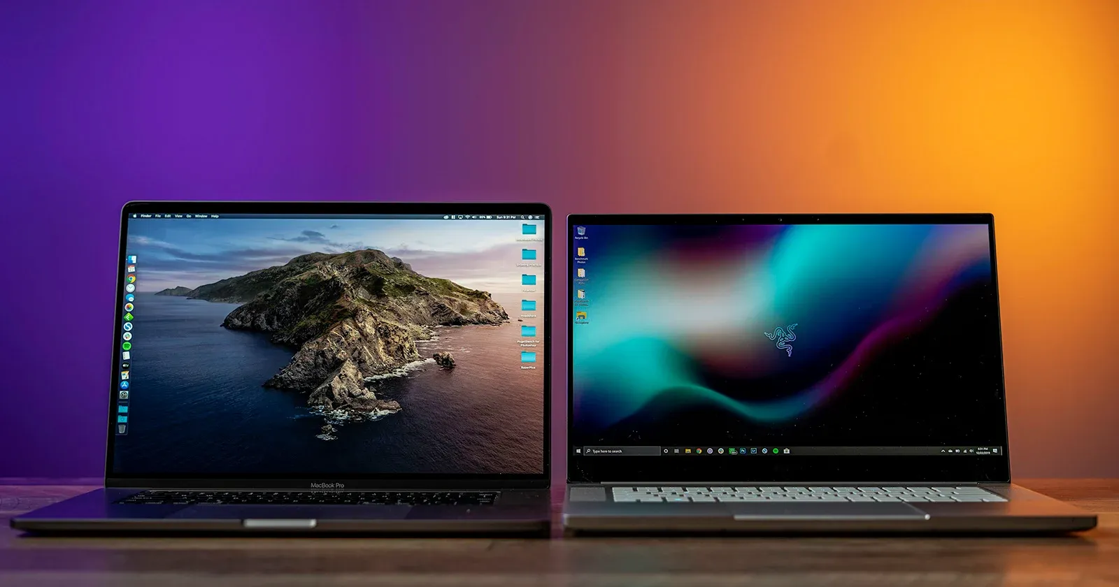 16-Inch MacBook Pro and Razer Blade 15 Studio side by side comparing photo editing performance.