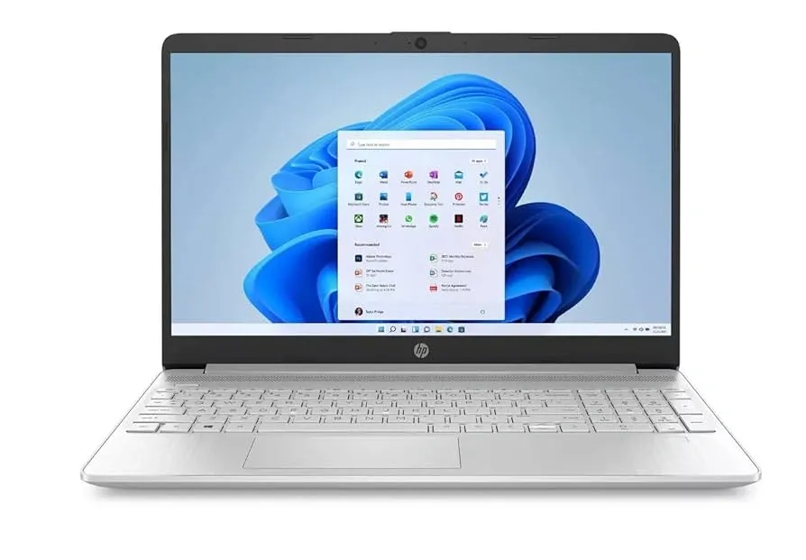 HP 15.6-inch silver laptop with Intel Core i3 11th Gen, 8GB RAM, 256GB SSD, running Windows 11 Home in S Mode.